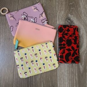 New Clutch Red Floral Wallet and Ipsy Floral and Abstract Cosmetic Bags Pouches